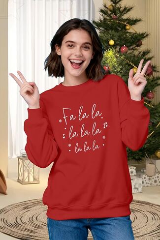Women Christmas Sweatshirts Fa La La La Christmas Song Long Sleeve Xmas Music Notes Crewneck Tops in Saudi Arabia