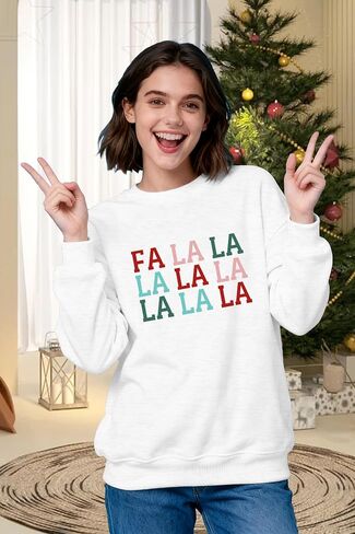 Women Christmas Sweatshirts Fa La La La Christmas Song Long Sleeve Xmas Music Notes Crewneck Tops in Saudi Arabia