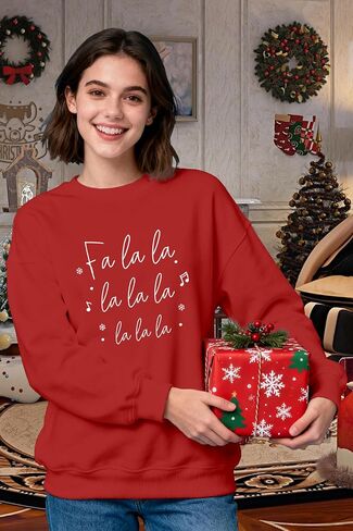 Women Christmas Sweatshirts Fa La La La Christmas Song Long Sleeve Xmas Music Notes Crewneck Tops in Saudi Arabia