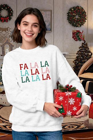 Women Christmas Sweatshirts Fa La La La Christmas Song Long Sleeve Xmas Music Notes Crewneck Tops in Saudi Arabia