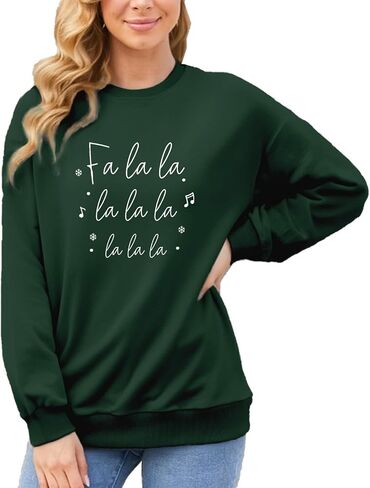 Women Christmas Sweatshirts Fa La La La Christmas Song Long Sleeve Xmas Music Notes Crewneck Tops in Saudi Arabia