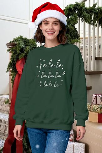 Women Christmas Sweatshirts Fa La La La Christmas Song Long Sleeve Xmas Music Notes Crewneck Tops in Saudi Arabia