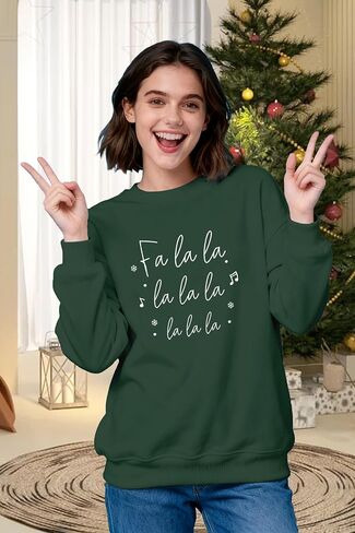 Women Christmas Sweatshirts Fa La La La Christmas Song Long Sleeve Xmas Music Notes Crewneck Tops in Saudi Arabia