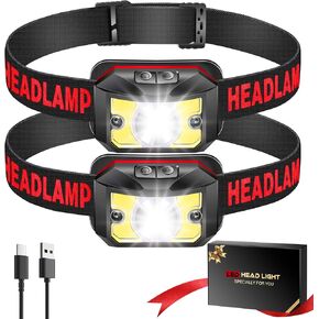 2 Pack Headlamp - Super Bright Rechargeable Flashlight, Stocking Stuffers for Men Headlights 8 Modes with USB-C Fast Charge, IPX4 Waterproof Motion for Christmas Outdoor Camping Hiking in Kuwait