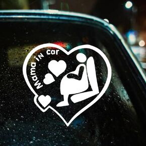 ملصق فينيل للأم الحامل مقاس 7x7 بوصة من Mama in Car - تصميم لطيف لعلامة الأمان لنافذة السيارة، وسيارات الدفع الرباعي، والشاحنة - مقاوم للماء وقابل للإزالة in Kuwait