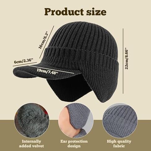 قبعات رأس مريحة جديدة لعام 2026 للنساء والرجال، قبعات دافئة محبوكة للشتاء في الهواء الطلق مع حافة وأغطية للأذن in Kuwait