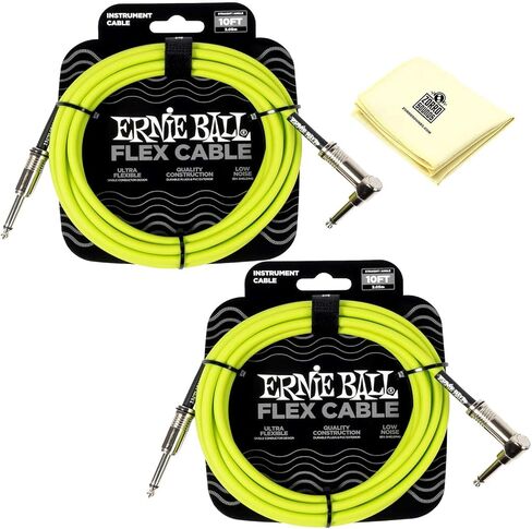 Ernie Ball Flex Instrument Cable Straight/Angle - Pack of 2 with Z Polishing Cloth in Blue - 10 Feet in Kuwait
