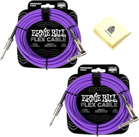 Ernie Ball Flex Instrument Cable Straight/Angle - Pack of 2 with Z Polishing Cloth in Blue - 10 Feet in Kuwait
