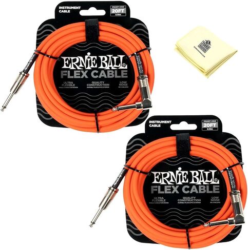 Ernie Ball Flex Instrument Cable Straight/Angle - Pack of 2 with Z Polishing Cloth in Blue - 10 Feet in Kuwait
