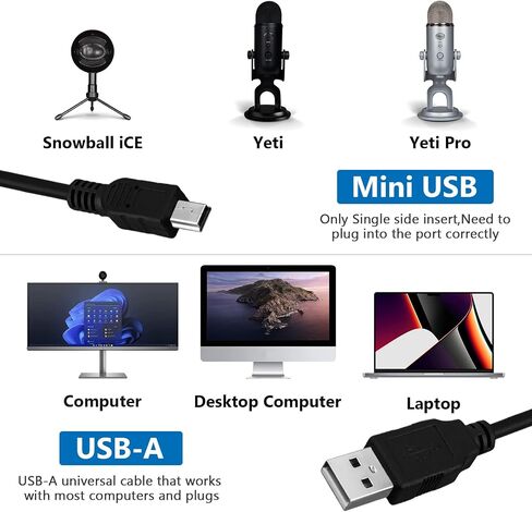 GEEKRIA for Creators USB-A to Mini-USB Microphone Cable 10 ft / 300 CM, Compatible with Logitech for Creators Blue Yeti, Yeti Pro, Snowball iCE, Mic Cord (Black) in Saudi Arabia