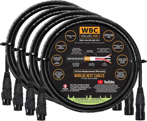 WBC-VALUELINE-2CS (22 AWG) - 4 وحدات - ميكروفون مرن متوازن محمي بقدرة منخفضة 4 أقدام ومكبر صوت نشط وكابلات توصيل مع موصلات XLR ذهبية مصنفة من Neutrik-Rean IP65 in Saudi Arabia