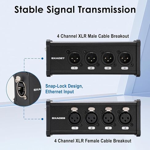 4 Channel Snake 3 Pin XLR/DMX/AES-EBU to Ethercon RJ45 Cat5/Cat6 Ethernet Extender for Stage Sound Lighting and Recording Studio with 2 Ft Breakout Cable(Male&Female) in Kuwait