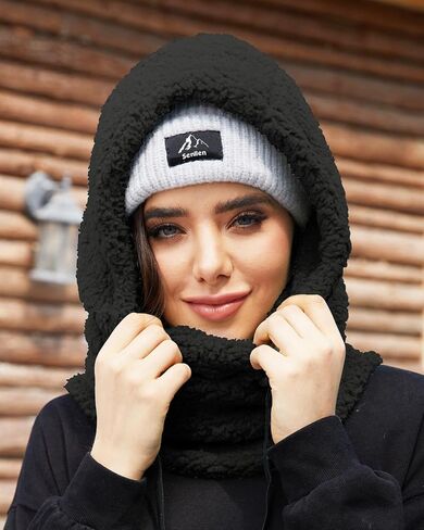 Senllen الشتاء غامض بالاكلافا الصوف قناع التزلج للنساء/الرجال الطقس البارد الرقبة دفئا أنبوب الحرارية شيربا هود مقنعين وشاح in Saudi Arabia
