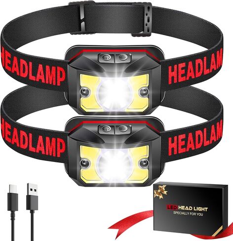 2 Pack Headlamp - Super Bright Rechargeable Flashlight, Stocking Stuffers for Men Headlights 8 Modes with USB-C Fast Charge, IPX4 Waterproof Motion for Christmas Outdoor Camping Hiking in Kuwait