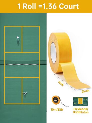 Pickleball Court Marking Kit, 2" x 263 ft Lengthened Pickleball Court Tape 5PCS Set Makes Full Size Outdoor Court Tape for Temporary Court Lines No Residue Easy Installation in Kuwait