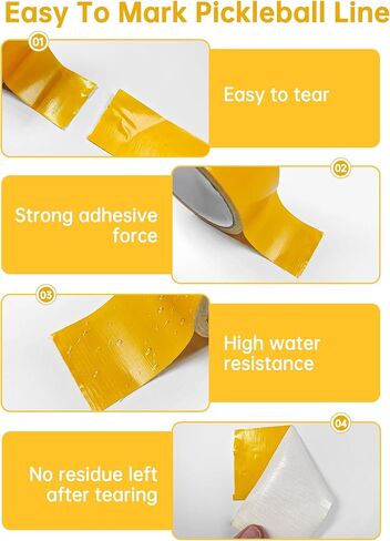 Pickleball Court Marking Kit, 2" x 263 ft Lengthened Pickleball Court Tape 5PCS Set Makes Full Size Outdoor Court Tape for Temporary Court Lines No Residue Easy Installation in Kuwait