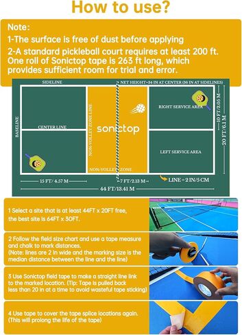 Pickleball Court Marking Kit, 2" x 263 ft Lengthened Pickleball Court Tape 5PCS Set Makes Full Size Outdoor Court Tape for Temporary Court Lines No Residue Easy Installation in Kuwait