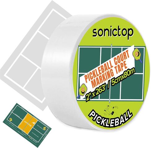 مجموعة أدوات تحديد ملعب Pickleball، مقاس 2 بوصة × 263 قدم، شريط ملعب Pickleball المطول مكون من 5 قطع، مما يجعل شريط المحكمة الخارجي بالحجم الكامل لخطوط المحكمة المؤقتة بدون بقايا، سهل التركيب in Saudi Arabia