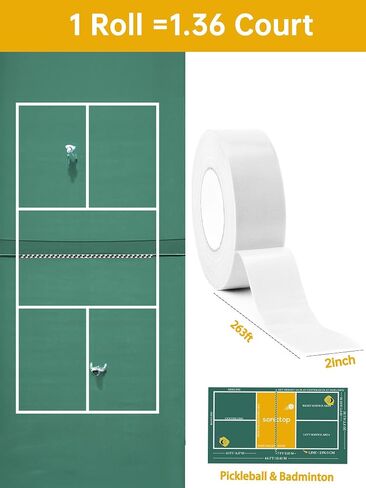 مجموعة أدوات تحديد ملعب Pickleball، مقاس 2 بوصة × 263 قدم، شريط ملعب Pickleball المطول مكون من 5 قطع، مما يجعل شريط المحكمة الخارجي بالحجم الكامل لخطوط المحكمة المؤقتة بدون بقايا، سهل التركيب in Saudi Arabia