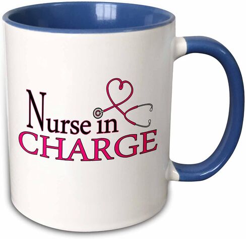 3dRose Nurse in Charge Pink Heart Stethoscope Two Tone Mug, 11 oz, Blue in Saudi Arabia
