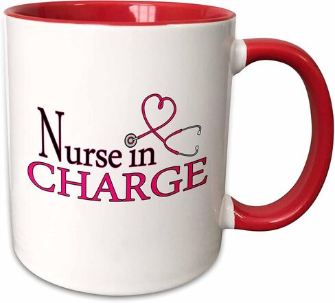 3dRose Nurse in Charge Pink Heart Stethoscope Two Tone Mug, 11 oz, Blue in Saudi Arabia