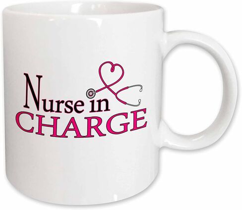 كوب 3dRose Nurse in Charge باللون الوردي لسماعة الطبيب بلونين، 11 أونصة، أزرق in Saudi Arabia