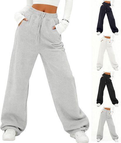واسعة الساق الصوف Sweatpants المرأة فضفاض عالية الخصر ركض مع جيوب رياضية تجريب Sweatpants صالة السراويل in Kuwait