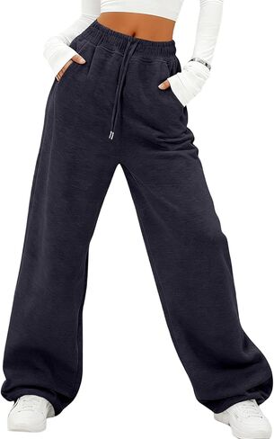 واسعة الساق الصوف Sweatpants المرأة فضفاض عالية الخصر ركض مع جيوب رياضية تجريب Sweatpants صالة السراويل in Kuwait