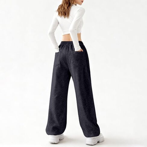 واسعة الساق الصوف Sweatpants المرأة فضفاض عالية الخصر ركض مع جيوب رياضية تجريب Sweatpants صالة السراويل in Kuwait