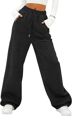 واسعة الساق الصوف Sweatpants المرأة فضفاض عالية الخصر ركض مع جيوب رياضية تجريب Sweatpants صالة السراويل in Kuwait