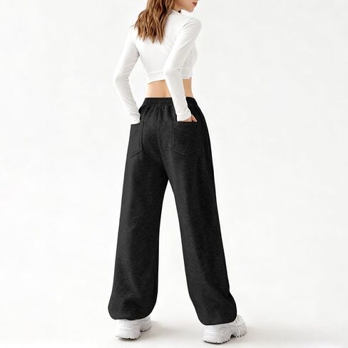 واسعة الساق الصوف Sweatpants المرأة فضفاض عالية الخصر ركض مع جيوب رياضية تجريب Sweatpants صالة السراويل in Kuwait