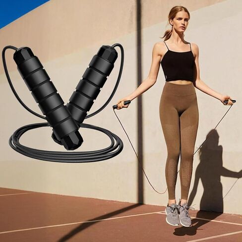 Jump Rope, Jumping Rope Cable with Ball Bearings for Women, Men, Adjustable Steel Jump Rope Workout with Foam Handles for Fitness, Home Exercise & Slim Body in Saudi Arabia