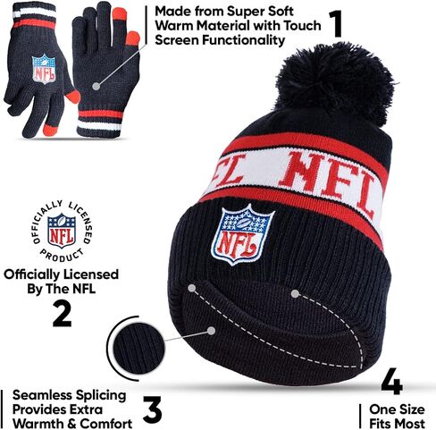 Ultra Game NFL Mens Womens Super Soft Winter Beanie Knit Hat with Extra Warm Touch Screen Gloves in Saudi Arabia