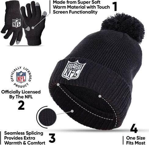 Ultra Game NFL Mens Womens Super Soft Winter Beanie Knit Hat with Extra Warm Touch Screen Gloves in Saudi Arabia