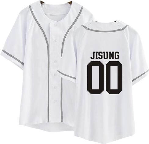 SKZ Baseball Jersey Skz Felix Bangchan Hyunjin Lee Know Button Down Short Sleeve T-Shirts Tee Top for Women in Saudi Arabia