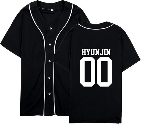 SKZ Baseball Jersey Skz Felix Bangchan Hyunjin Lee Know Button Down Short Sleeve T-Shirts Tee Top for Women in Saudi Arabia