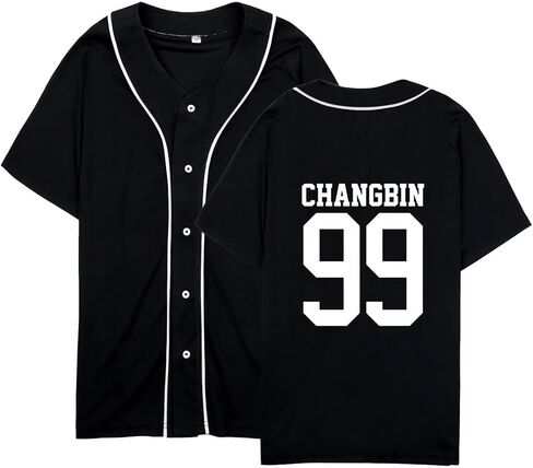 SKZ Baseball Jersey Skz Felix Bangchan Hyunjin Lee Know Button Down Short Sleeve T-Shirts Tee Top for Women in Saudi Arabia