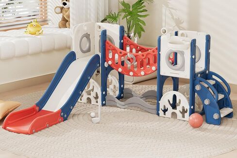مجموعة لعب للأطفال الصغار مع قوس تسلق ومجموعة جولف ومنزلق وحلقة كرة سلة - ألعاب خارجية، معدات حديقة بلاستيكية آمنة ومتينة (أحمر، بدون أرجوحة) in Kuwait