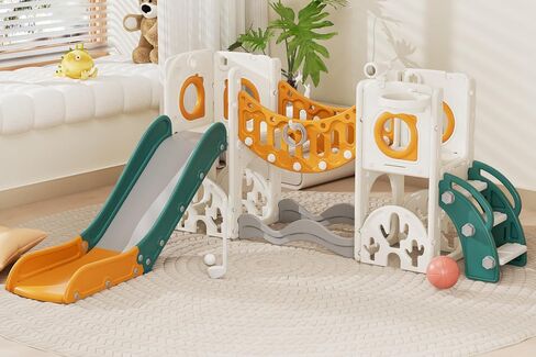 Toddler Playground Playset with Climbing Arch, Golf Set, Slide & Basketball Hoop - Outdoor Toys, Safe & Durable Plastic Garden Equipment​ (Red, Without Swing) in Kuwait