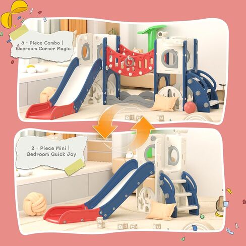 مجموعة لعب للأطفال الصغار مع قوس تسلق ومجموعة جولف ومنزلق وحلقة كرة سلة - ألعاب خارجية، معدات حديقة بلاستيكية آمنة ومتينة (أحمر، بدون أرجوحة) in Kuwait