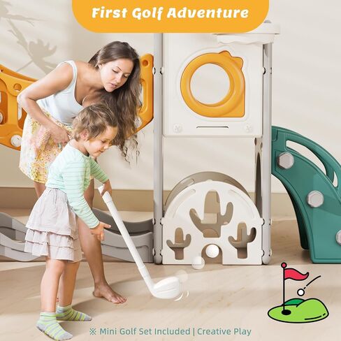 Toddler Playground Playset with Climbing Arch, Golf Set, Slide & Basketball Hoop - Outdoor Toys, Safe & Durable Plastic Garden Equipment​ (Red, Without Swing) in Kuwait