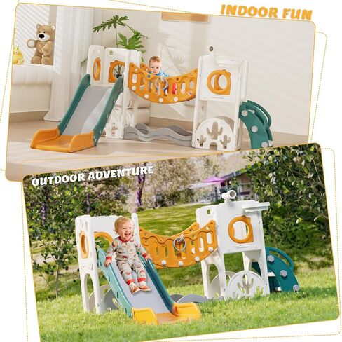 Toddler Playground Playset with Climbing Arch, Golf Set, Slide & Basketball Hoop - Outdoor Toys, Safe & Durable Plastic Garden Equipment​ (Red, Without Swing) in Kuwait