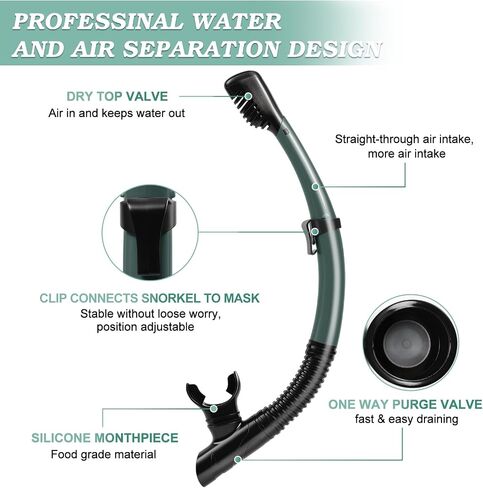 Snorkeling Gear for Adults, Dry Top Snorkel Mask Set 2 Pack Scuba Diving Mask Snorkel Gear Anti Fog Snorkeling Packages Tempered Glass Panoramic View, Black+Green in Saudi Arabia