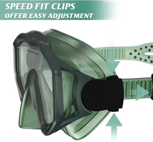 Snorkeling Gear for Adults, Dry Top Snorkel Mask Set 2 Pack Scuba Diving Mask Snorkel Gear Anti Fog Snorkeling Packages Tempered Glass Panoramic View, Black+Green in Saudi Arabia