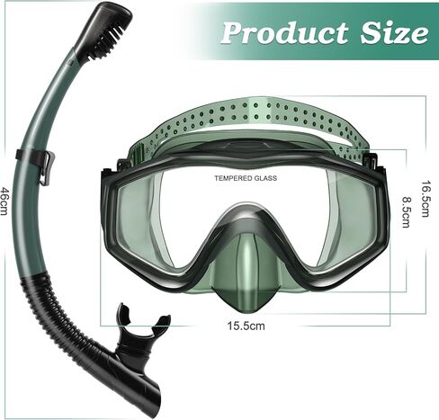 Snorkeling Gear for Adults, Dry Top Snorkel Mask Set 2 Pack Scuba Diving Mask Snorkel Gear Anti Fog Snorkeling Packages Tempered Glass Panoramic View, Black+Green in Saudi Arabia