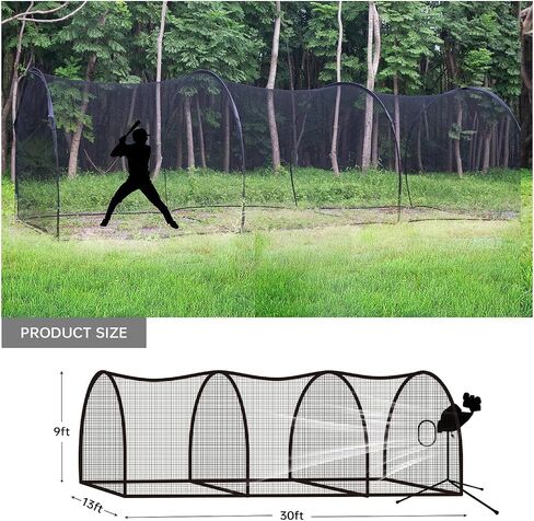 30FT Baseball Batting Cage with Frame, 30FT L x 13FT W x 9FT H Backyard Batting Cage Net for Baseball & Softball, Includes Fiberglass Poles, Pitching Backstop, Target & Carry Bag for Home Training in Saudi Arabia