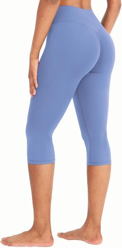 YEOREO Womens Workout Capri Leggings 17" No Front Seam High Waisted Hidden Scrunch Gym Yoga Pants in Saudi Arabia