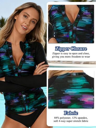 Women's Rash Guard Tops Long Sleeve Bathing Suits Gradient Printed UV Sun Protection Swim Shirt for Water Sports Surfing in Saudi Arabia