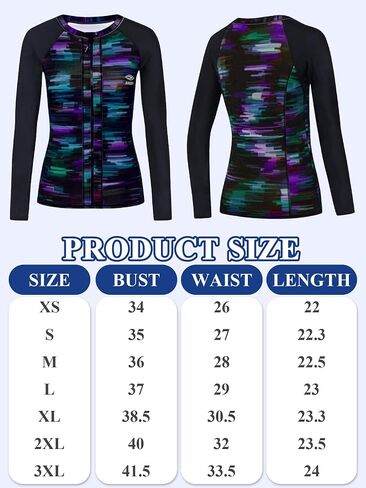 Women's Rash Guard Tops Long Sleeve Bathing Suits Gradient Printed UV Sun Protection Swim Shirt for Water Sports Surfing in Saudi Arabia