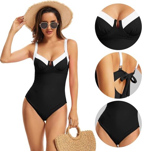 المرأة Underwire قطعة واحدة المايوه البطن التحكم Ruched ثوب السباحة كتلة اللون ملابس السباحة التغطية الكاملة التخسيس لباس سباحة in Kuwait